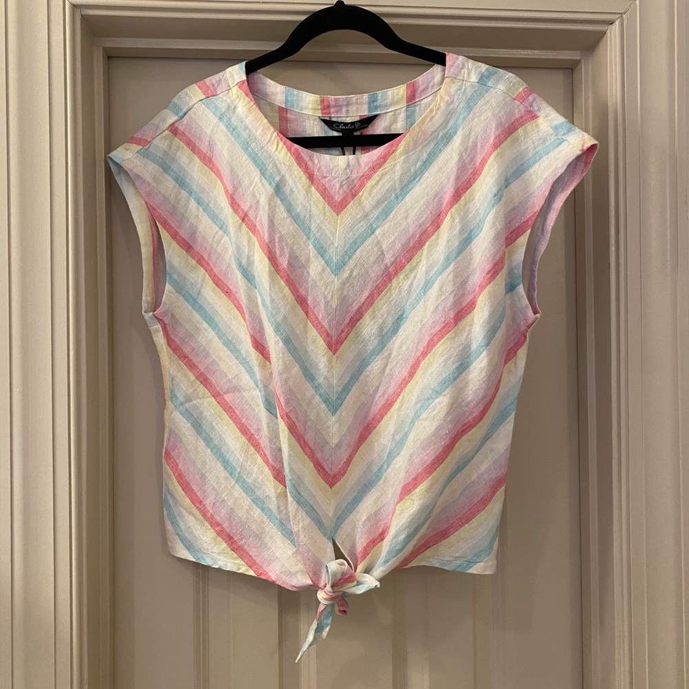 NWT CHARLIE B Large Pastel Chevron Women's Linen Blouse